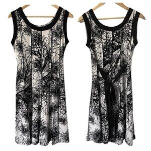 Papa Vancouver Artsy Dress Sz M Black White Reverse Stitch Full Skirt Classy EUC